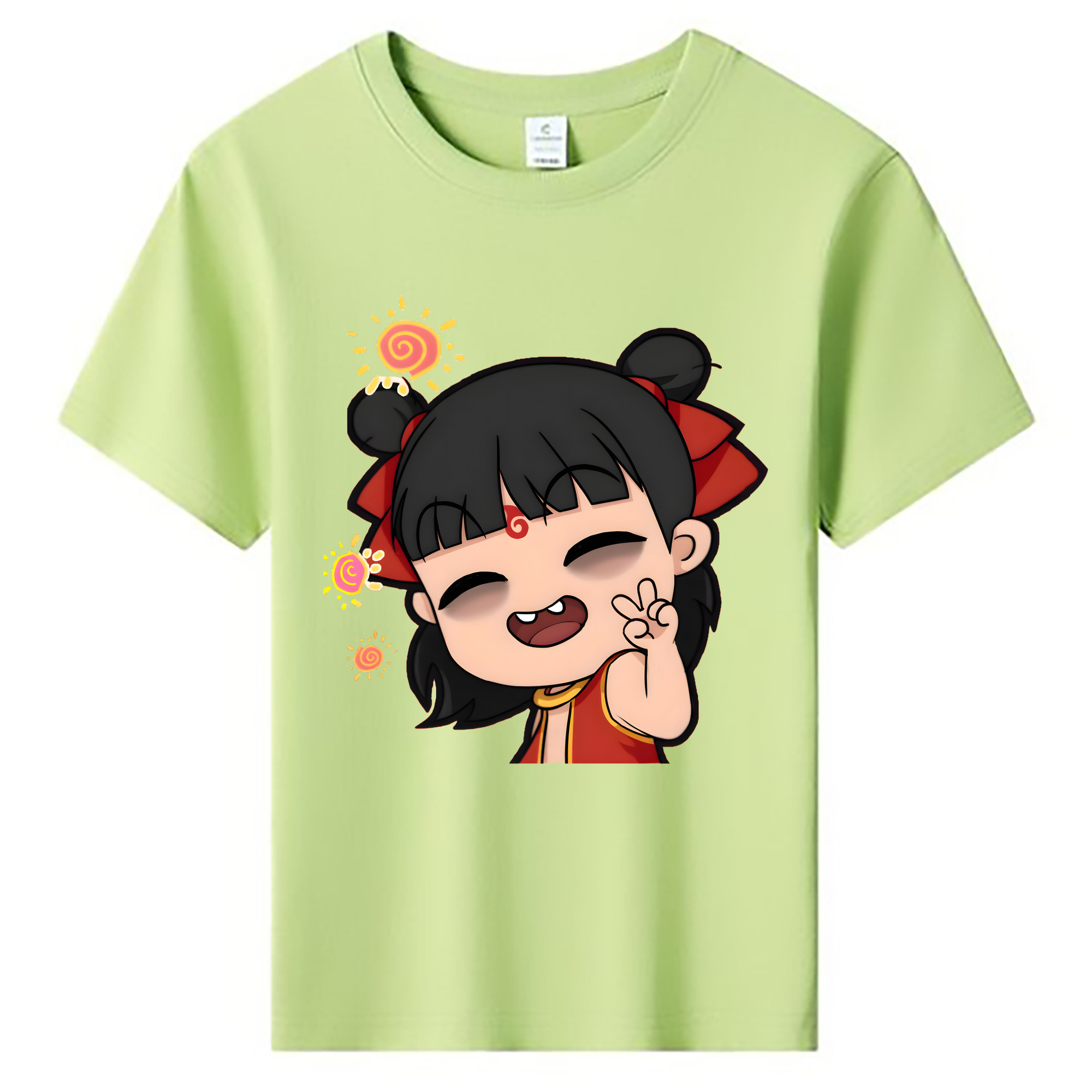 （画像用） Ne Zha 2 ナタ 魔童の大暴れ 綿100％キッズTシャツ（フロントプリント）